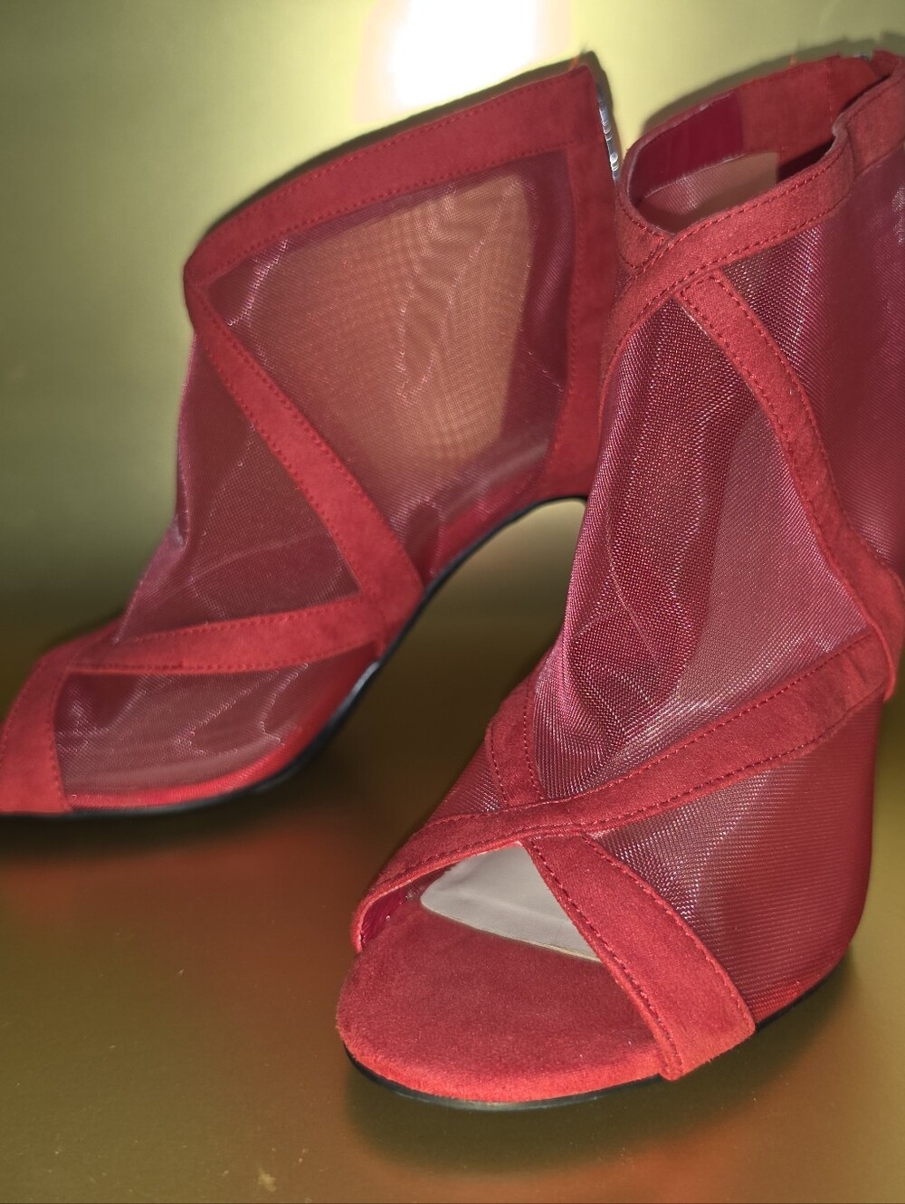 Nine West Red Mesh Peep-Toe Ankle Booties